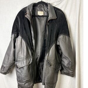 Vintage Comint Mixed Leather Suede Coat 1X‎ Oversized Drawstring